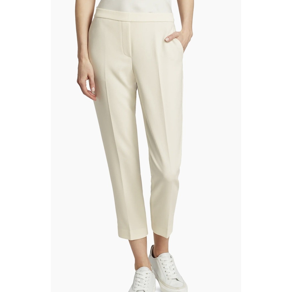 Theory Ivory Crepe Dress Pants Womens 6 Straight Leg Pull On Pockets 25" Inseam